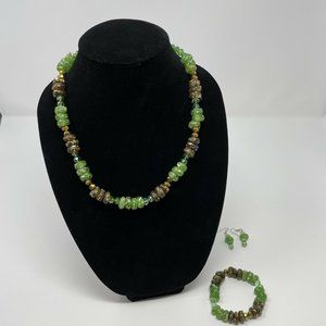 Natural Glass Stone Necklace Bracelet Earrings Set